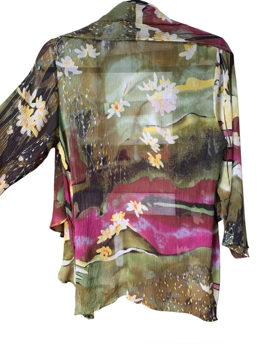 Citron Santa Monica 100% Silk Floral Kimono Cardigan Landscape Watercolor Large - Picture 4 of 13